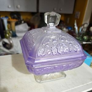Frosted Westmoreland lilac glass bowl with lid